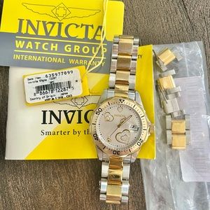 Invicta Pro Diver Silver Crystal Heart Two-tone Ladies Watch